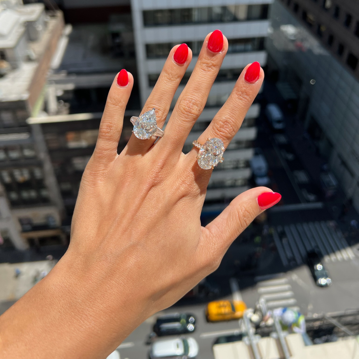 Lab Grown Pear Shaped With 2 Baguette Cut Diamonds Ring