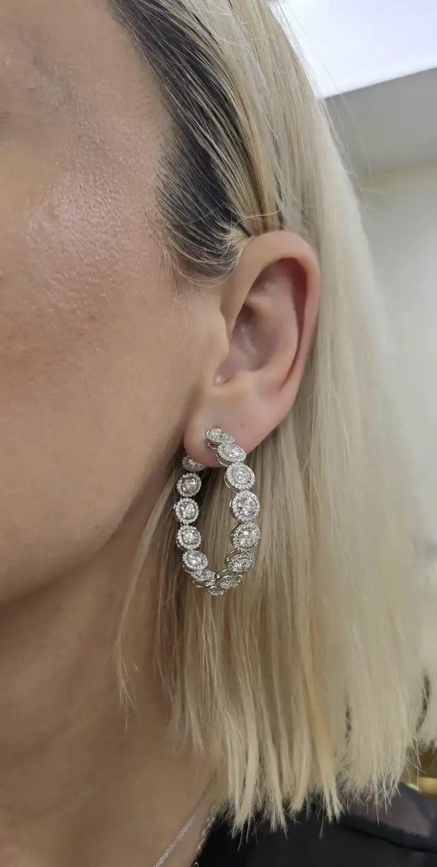 12.20cts Inside-Out Halo Diamond Hoops
