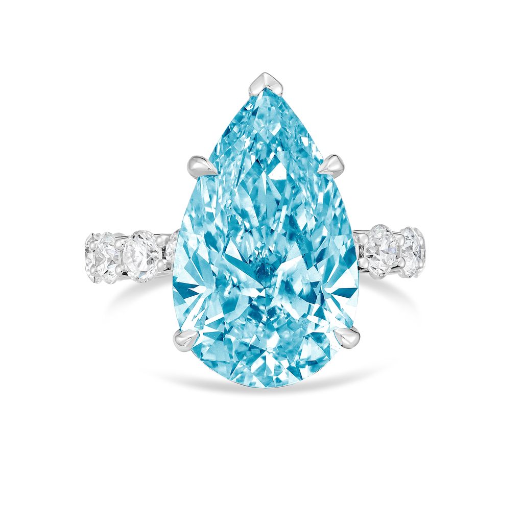 Lab-Grown Blue Pear Diamond Engagement Pave Ring, 18K Gold