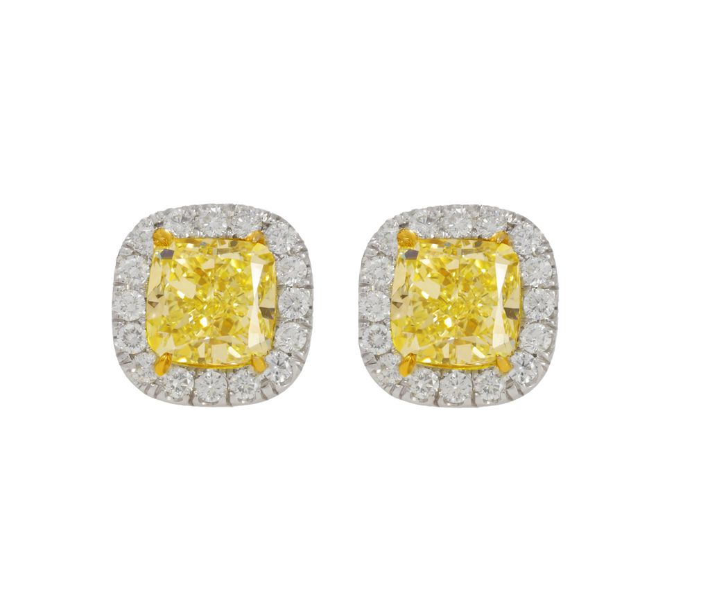 3.01ct Fancy Yellow Diamond Halo Stud Earrings