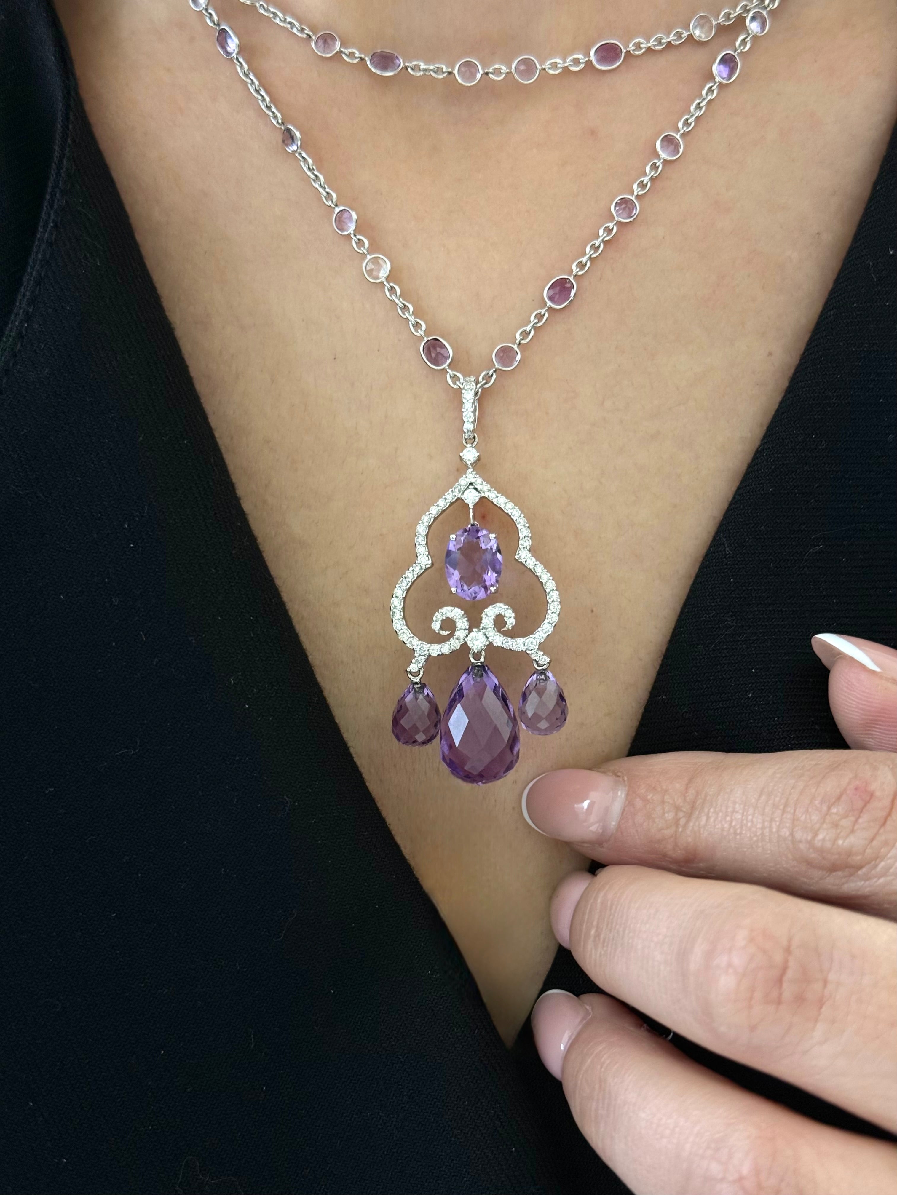 Amethyst, Sapphire & Diamond Pendant