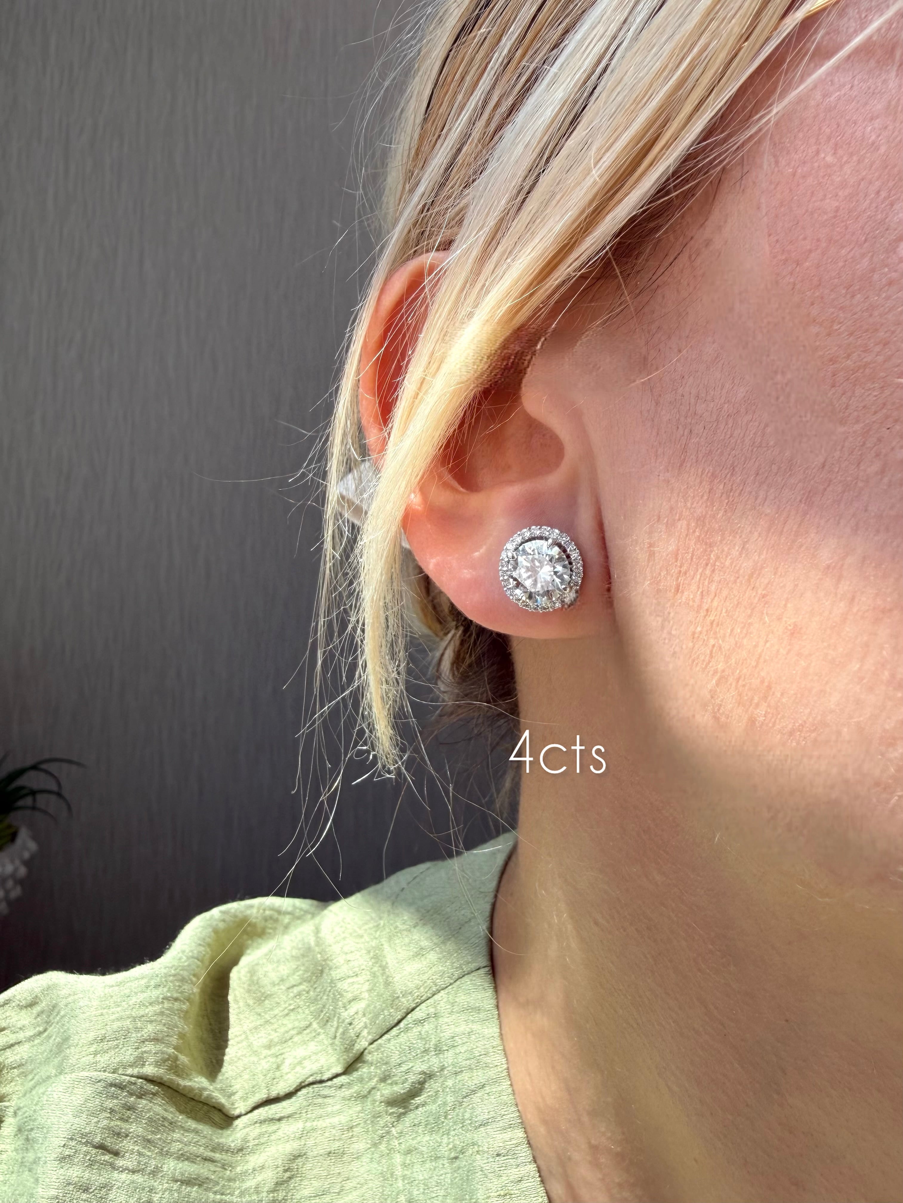 Lab-Grown Round Diamond Halo Earrings