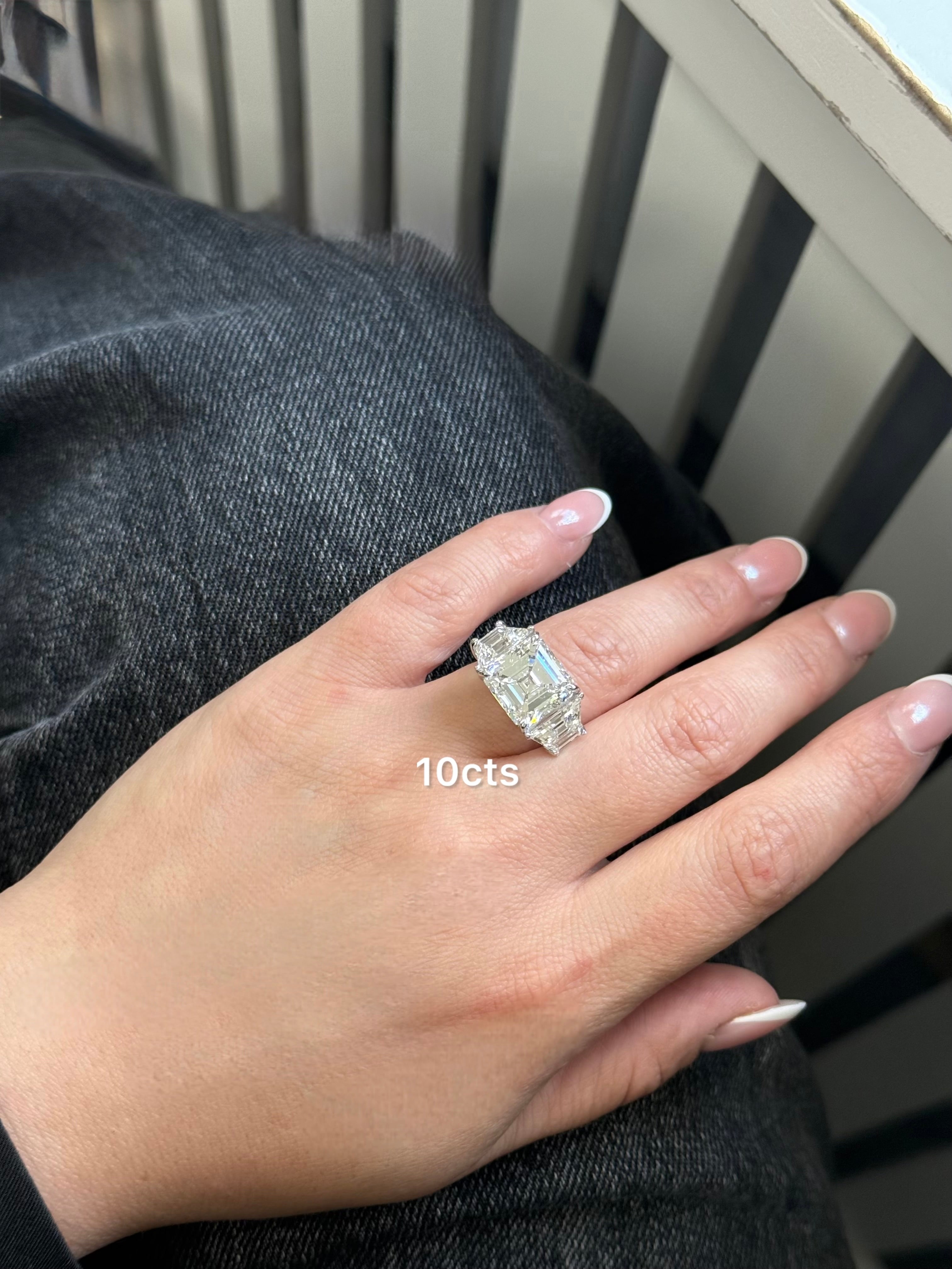 Lab Grown Three Stone Asscher Cut Engagement Ring