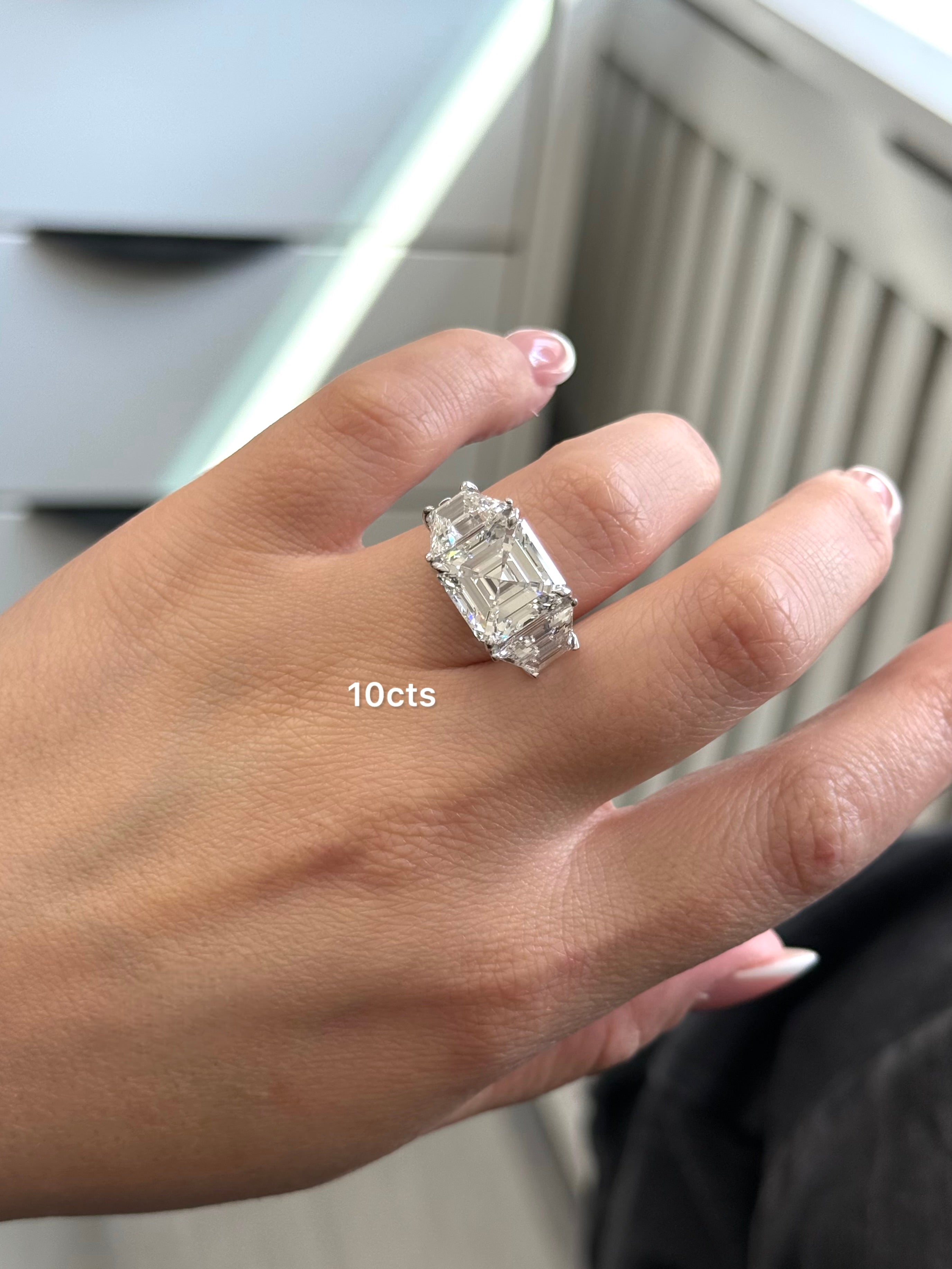 Lab Grown Three Stone Asscher Cut Engagement Ring