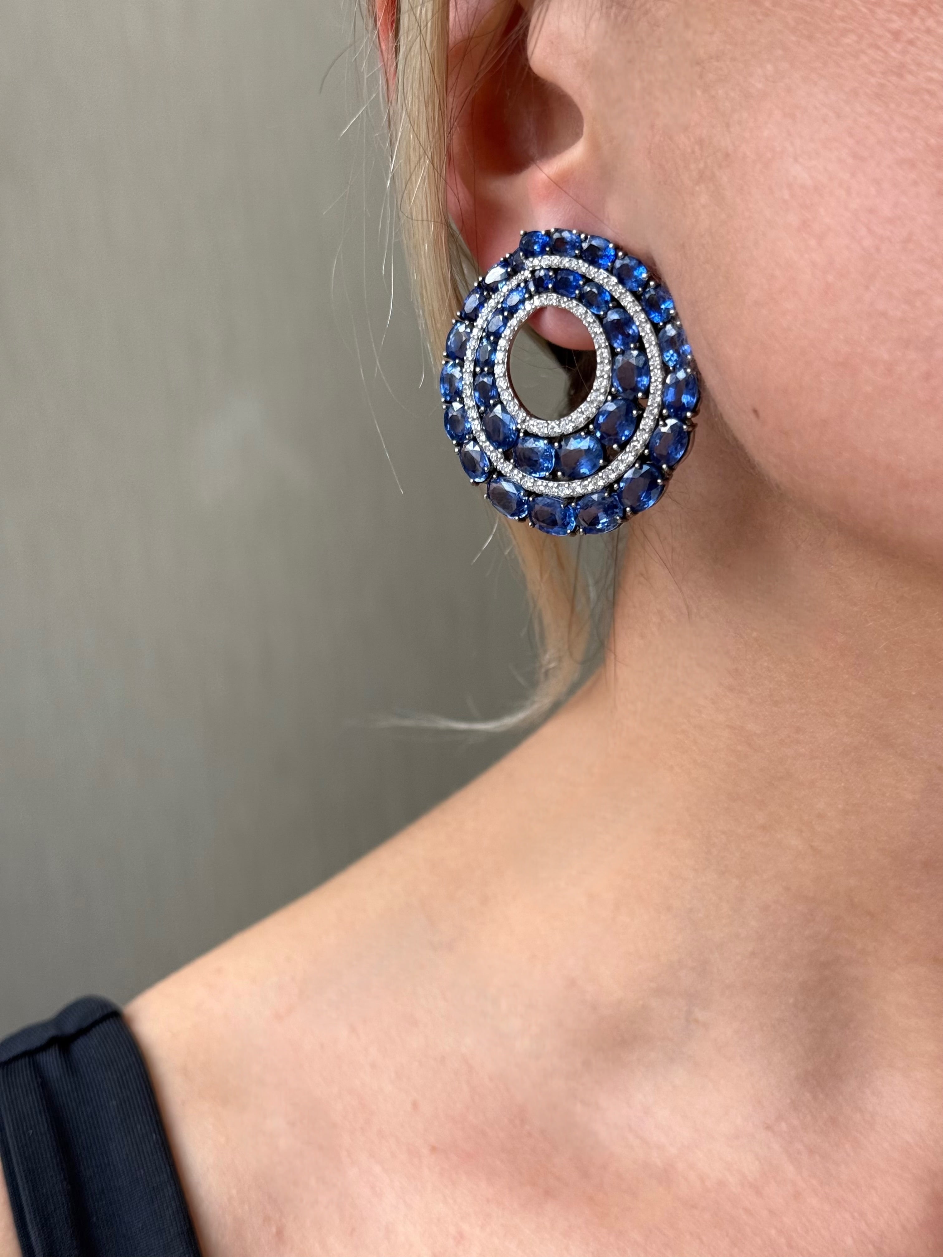 Blue Sapphire Diamond Fashion Earrings