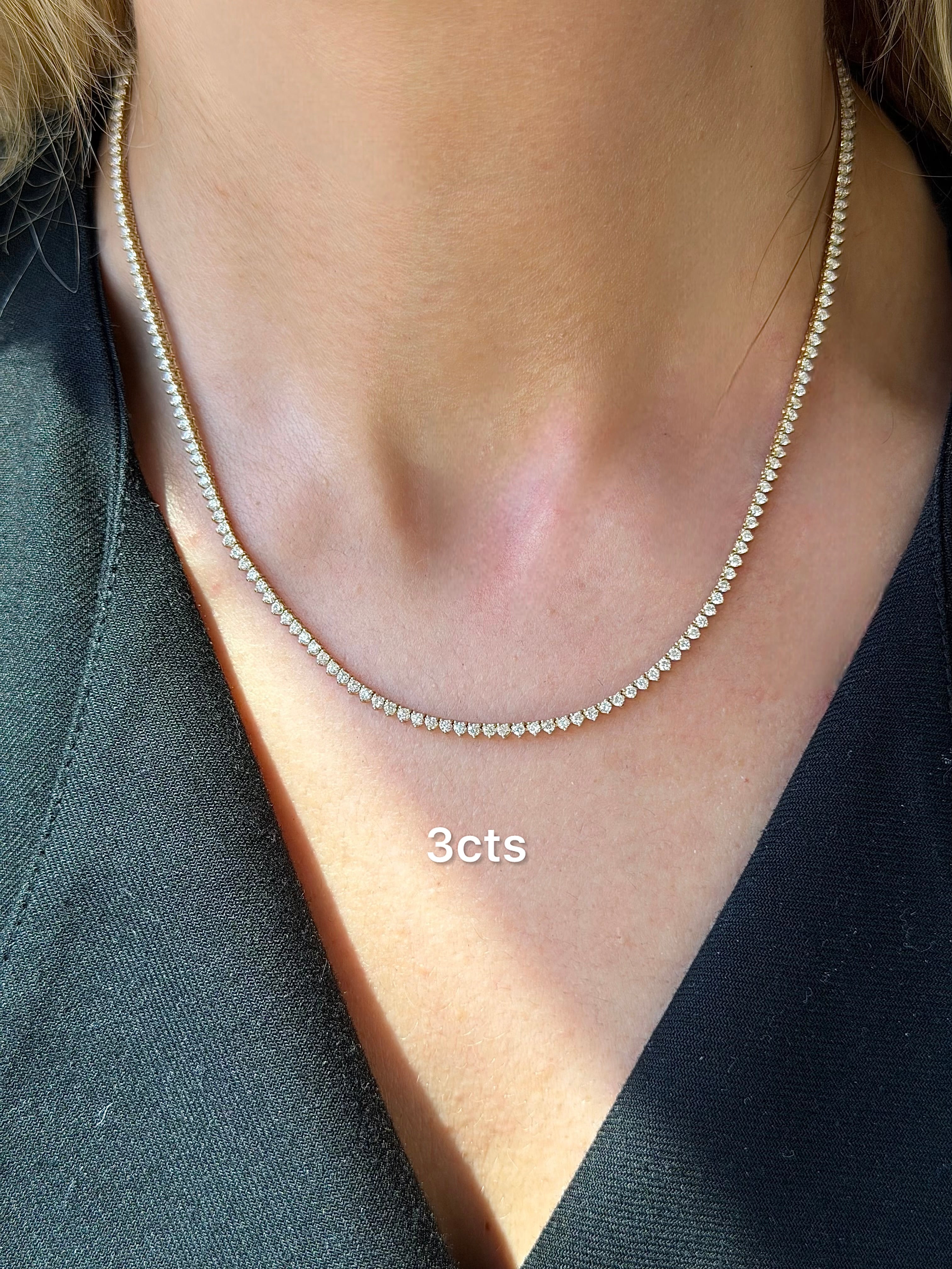 Lab Grown 3 Prong Round Diamond Tennis Necklace
