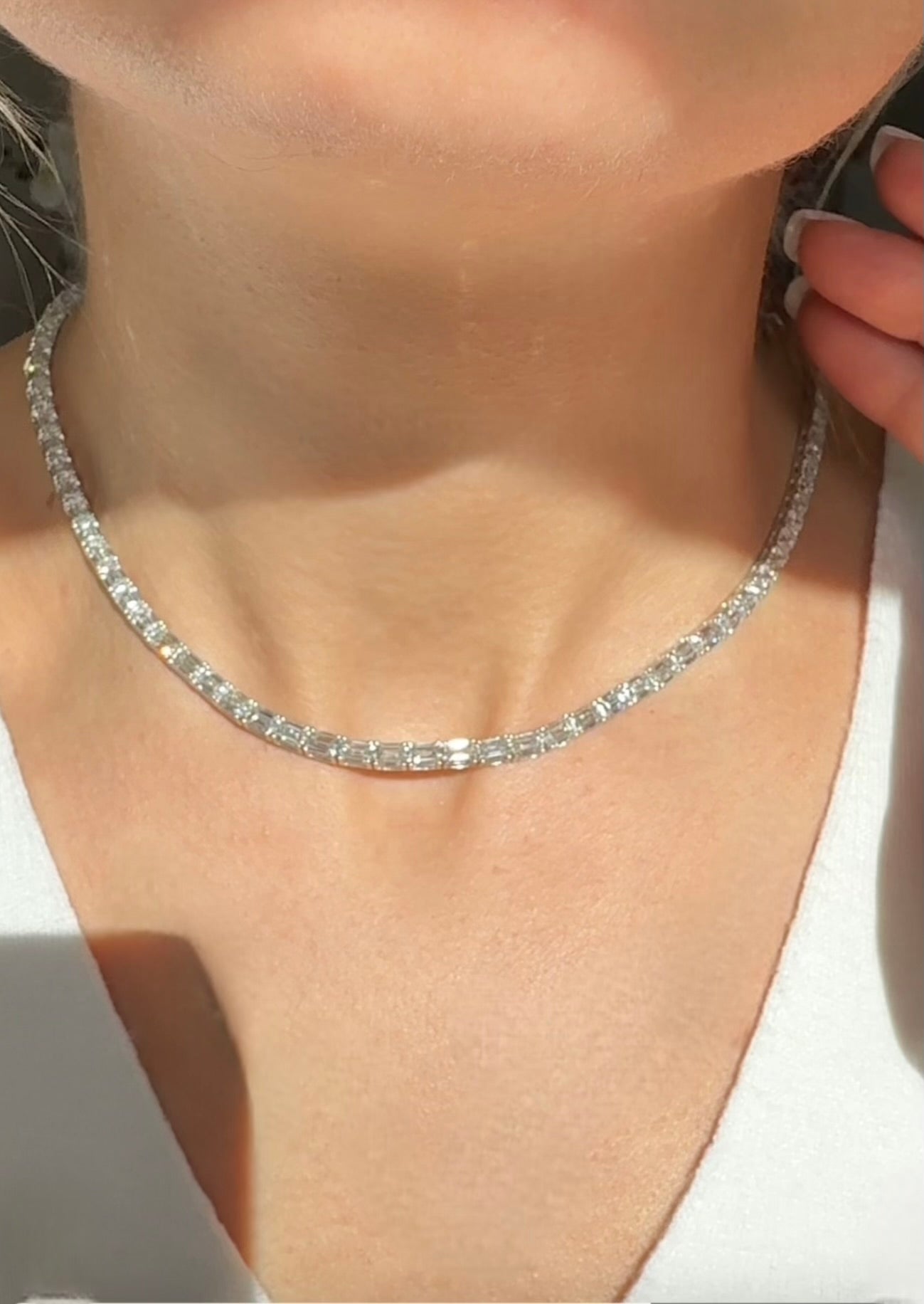 Lab Grown Emerald Cut Tennis Necklace