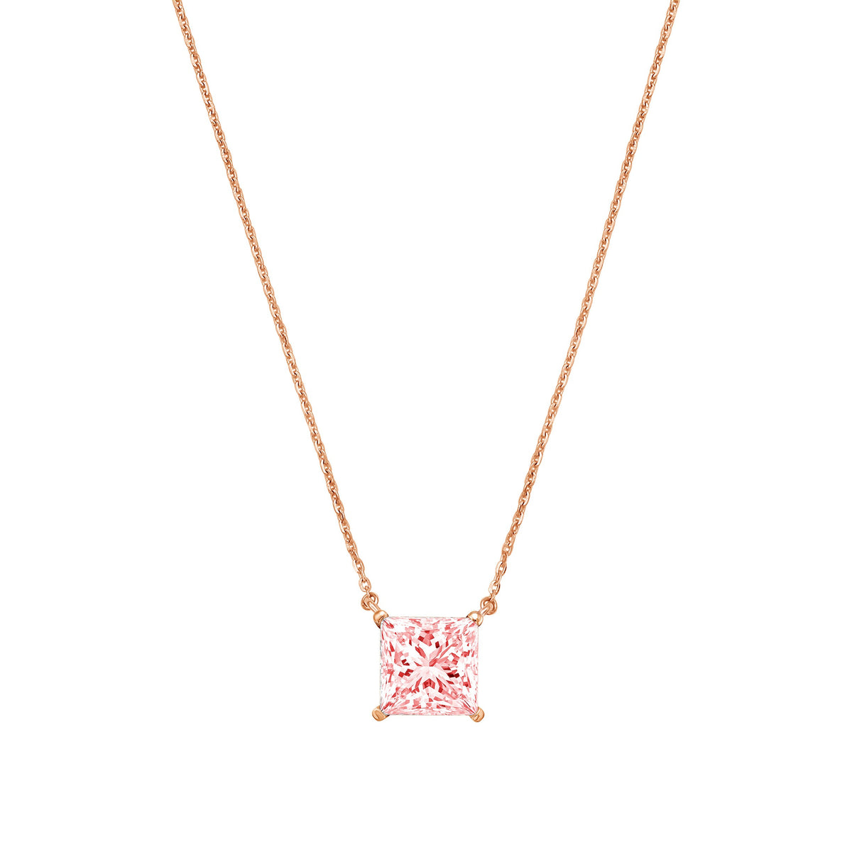 Lab-Grown Pink Princess Diamond Solitaire Pendant Necklace, 4-Prong, 14K Gold