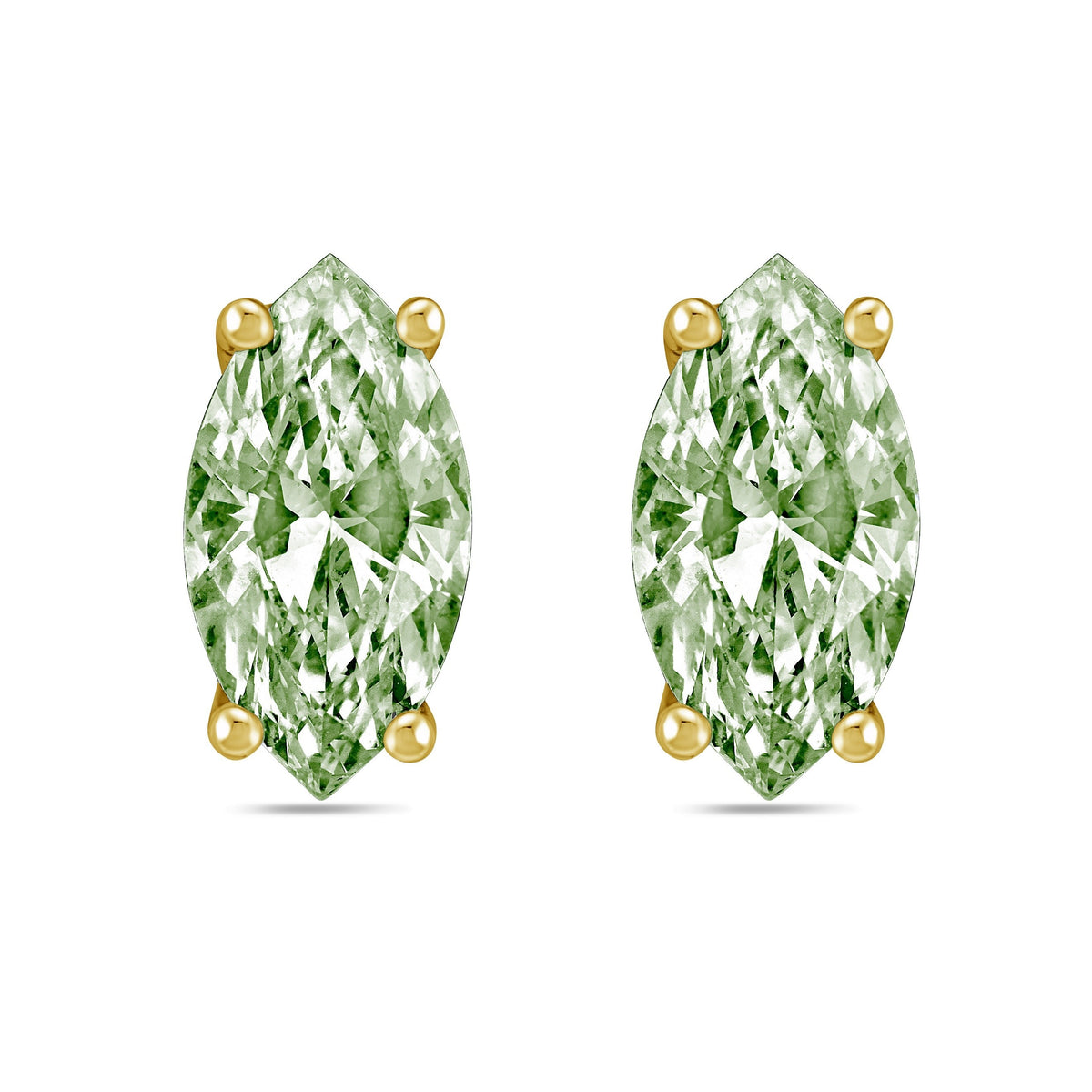Lab-Grown Green Marquise Diamond Studs, 14K Gold