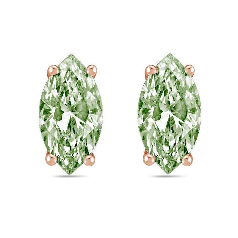 Lab-Grown Green Marquise Diamond Studs, 14K Gold