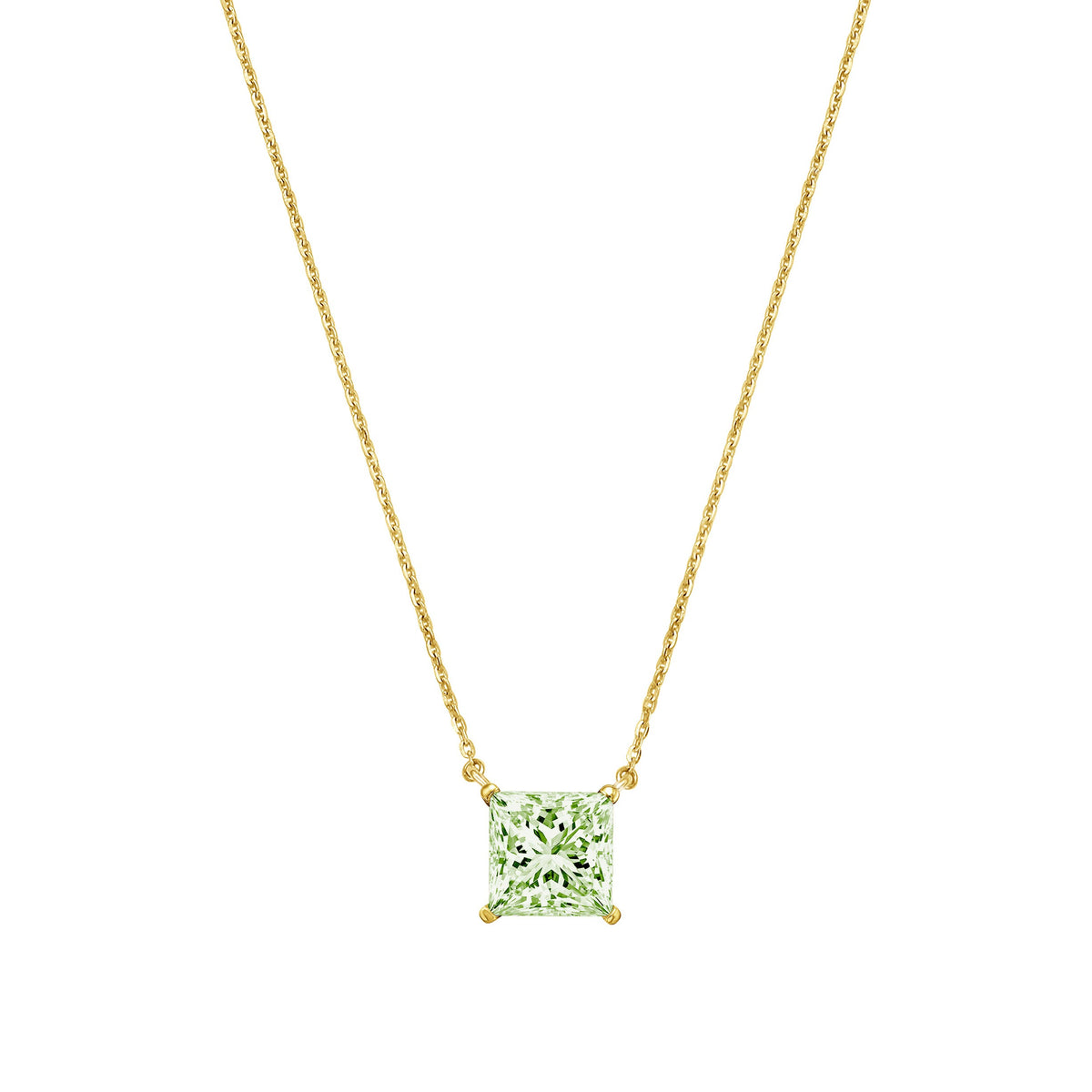 Lab-Grown Green Princess Diamond Solitaire Pendant Necklace, 4-Prong, 14K Gold