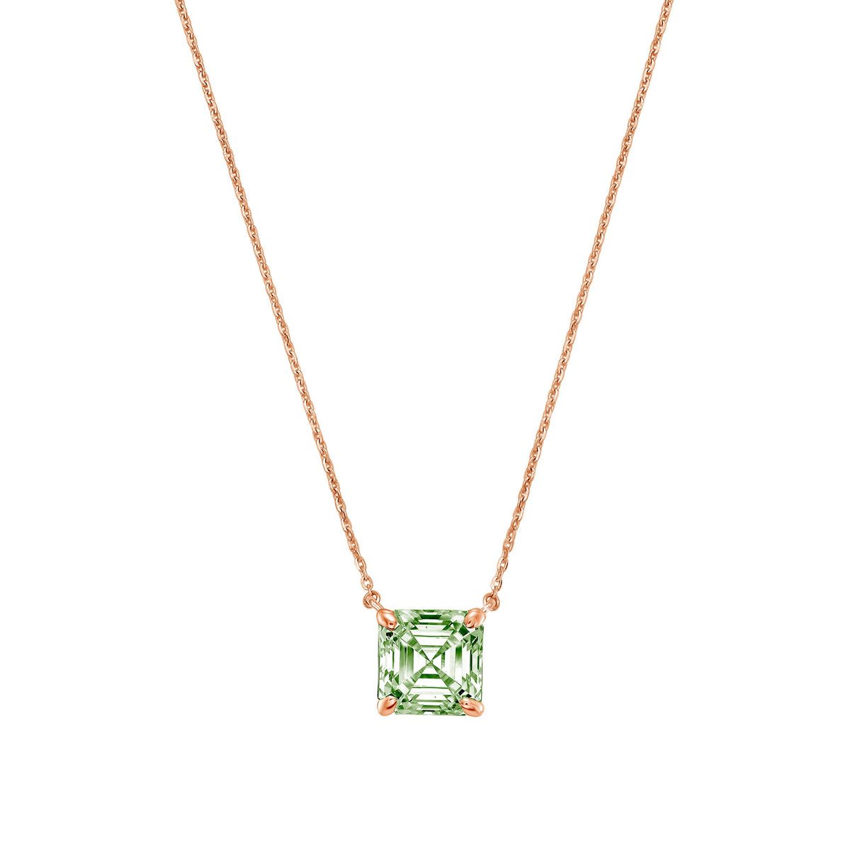 Lab-Grown Green Asscher Diamond Solitaire Pendant Necklace, 4-Prong, 14K Gold
