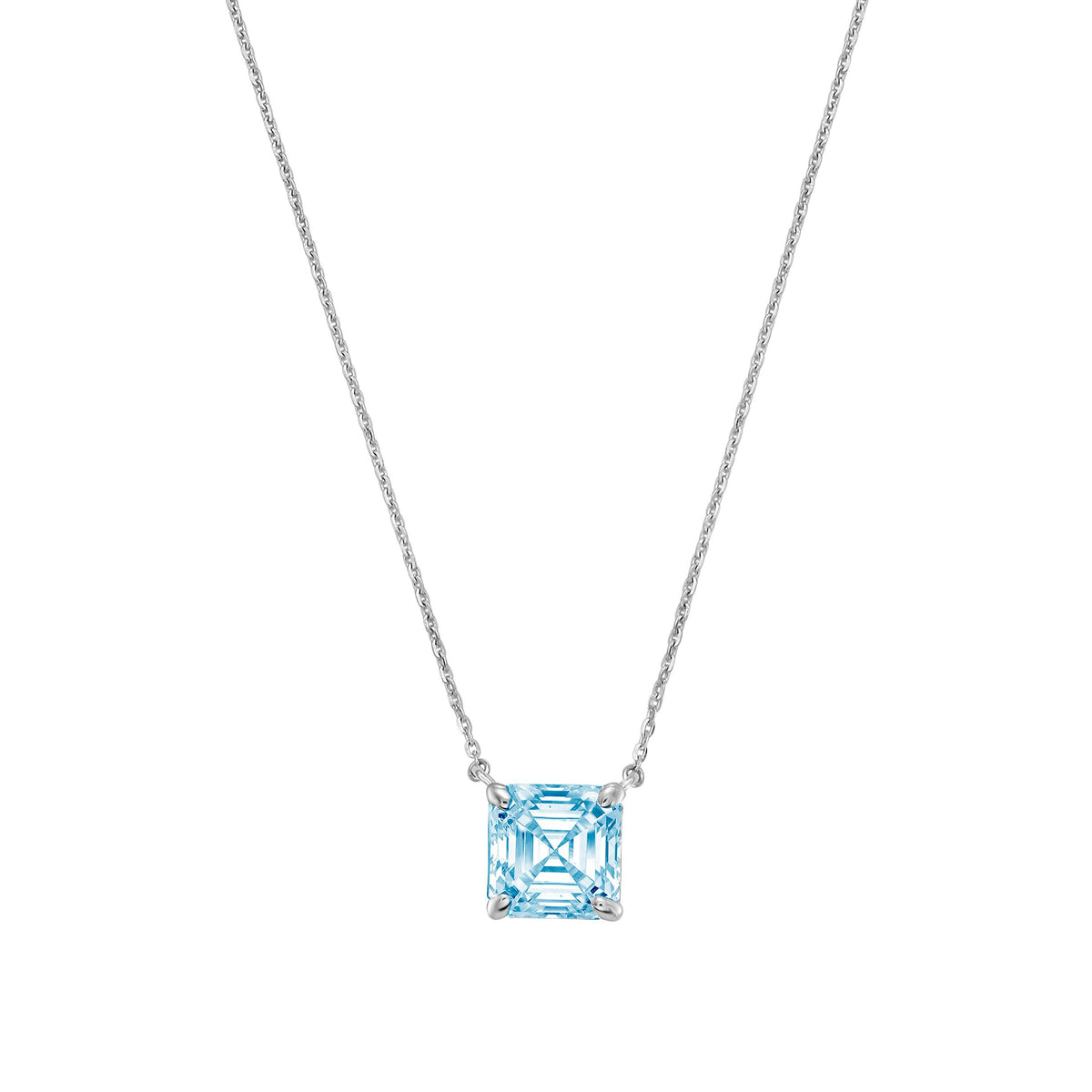 Lab-Grown Blue Asscher Diamond Solitaire Pendant Necklace, 4-Prong, 14K Gold