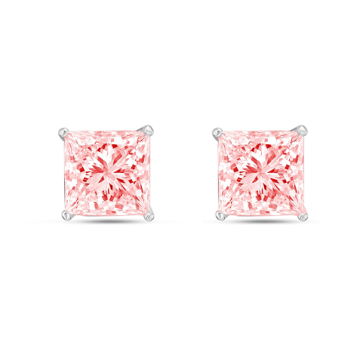 Lab-Grown Pink Princess-Cut Diamond Stud Earrings, 4-Prong, 14K Gold