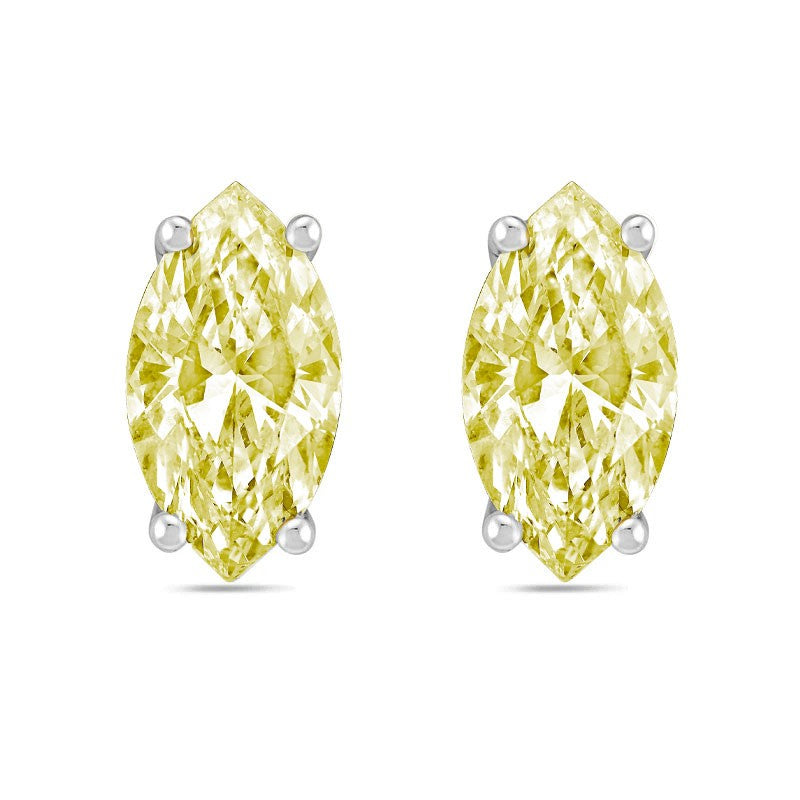 Lab-Grown Yellow Marquise Diamond Studs, 14K Gold
