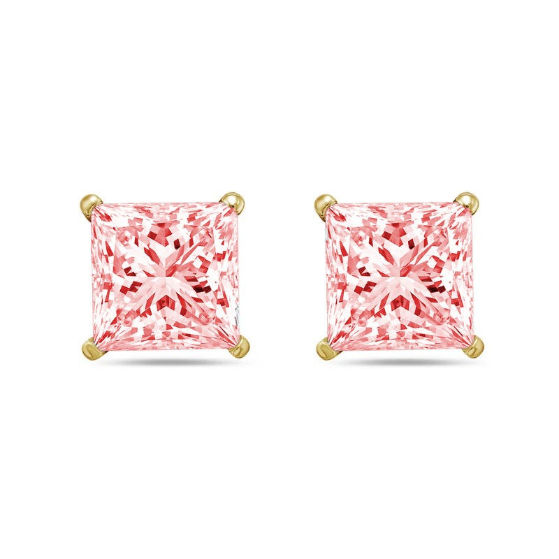 Lab-Grown Pink Princess-Cut Diamond Stud Earrings, 4-Prong, 14K Gold