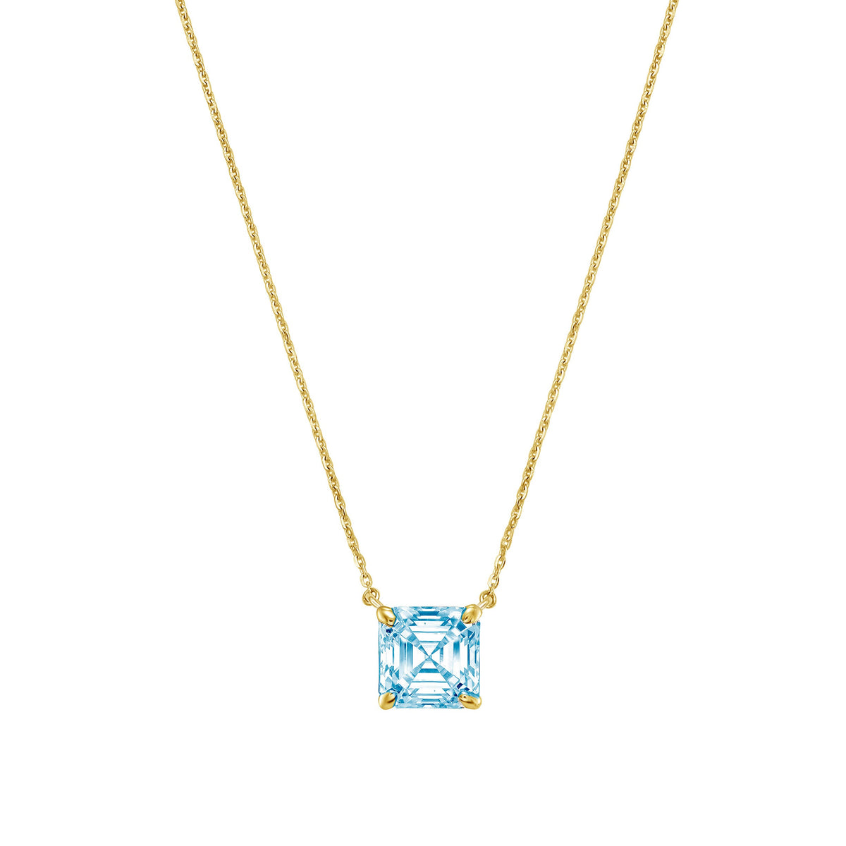 Lab-Grown Blue Asscher Diamond Solitaire Pendant Necklace, 4-Prong, 14K Gold