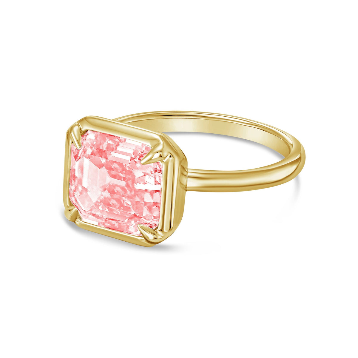 Lab-Grown Cushion Diamond Bezel Ring, 14K Gold