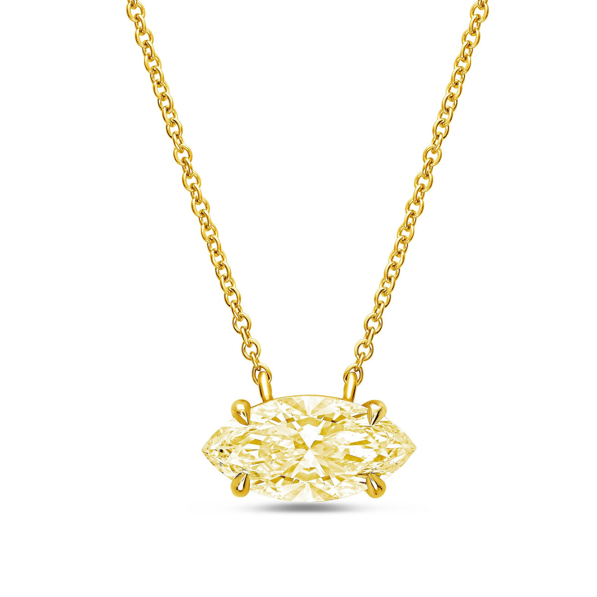 Lab-Grown Yellow East-West Marquise Cut Diamond Solitaire Pendant Necklace, 4-Prong, 14K Gold