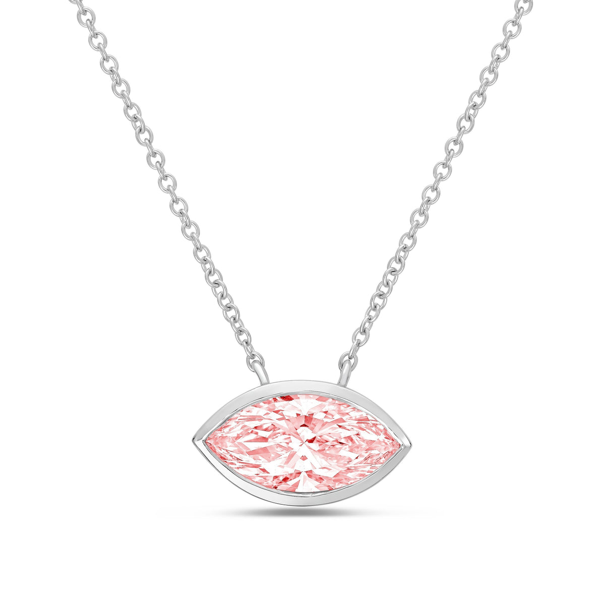 Lab-Grown Pink Marquise Diamond Bezel Pendant, 14K Gold