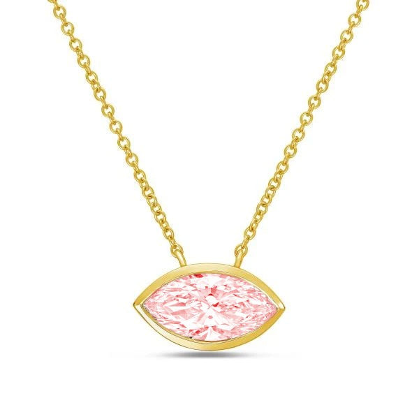 Lab-Grown Pink Marquise Diamond Bezel Pendant, 14K Gold