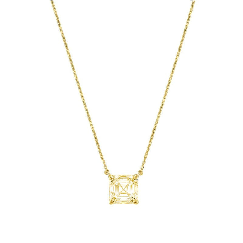 Lab-Grown Yellow Asscher Diamond Solitaire Pendant Necklace, 4-Prong, 14K Gold
