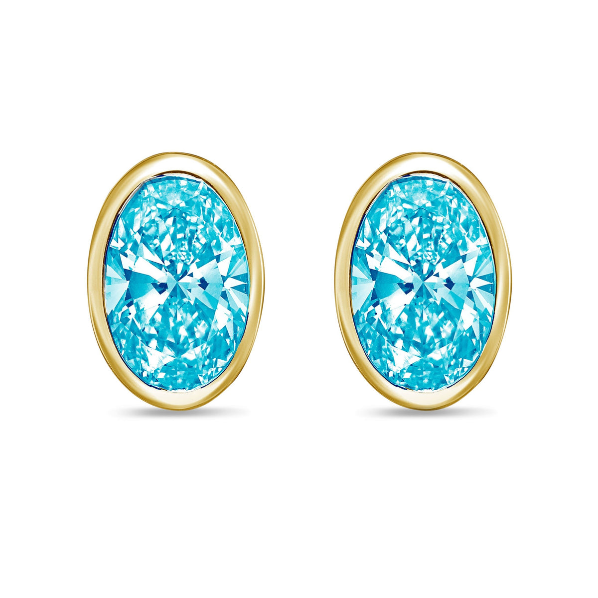Lab-Grown Blue Oval Bezel Diamond Stud Earrings, 14K Gold