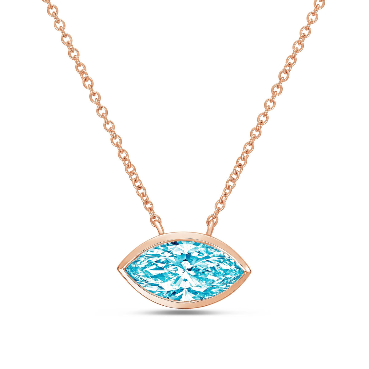 Lab-Grown Blue Marquise Diamond Bezel Pendant, 14K Gold