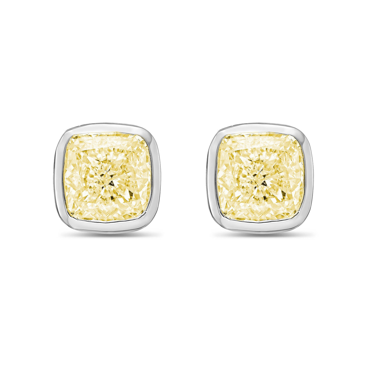 Lab-Grown Yellow Cushion Bezel Diamond Stud Earrings, 14K Gold