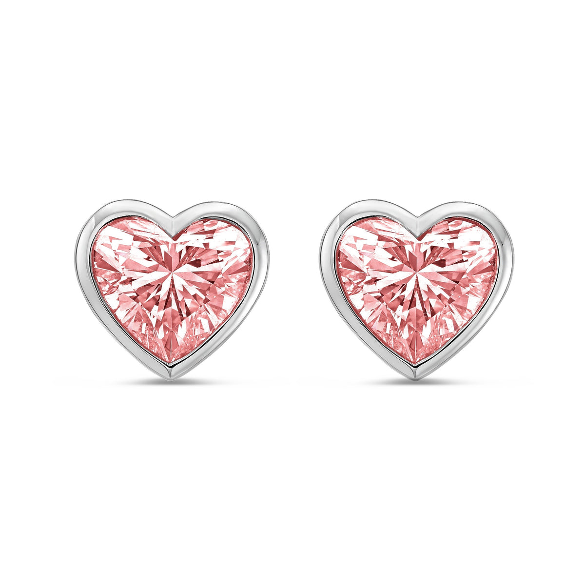 Lab-Grown Pink Heart Bezel Diamond Stud Earrings, 14K Gold