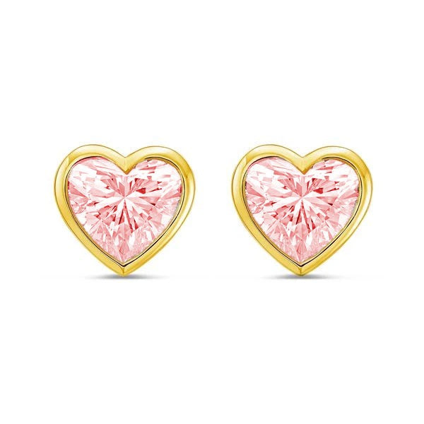 Lab-Grown Pink Heart Bezel Diamond Stud Earrings, 14K Gold