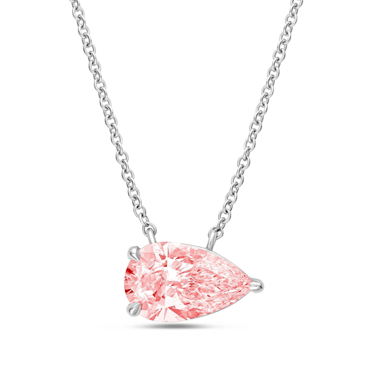 Lab-Grown Pink Pear Diamond East West Pendant, 14K Gold