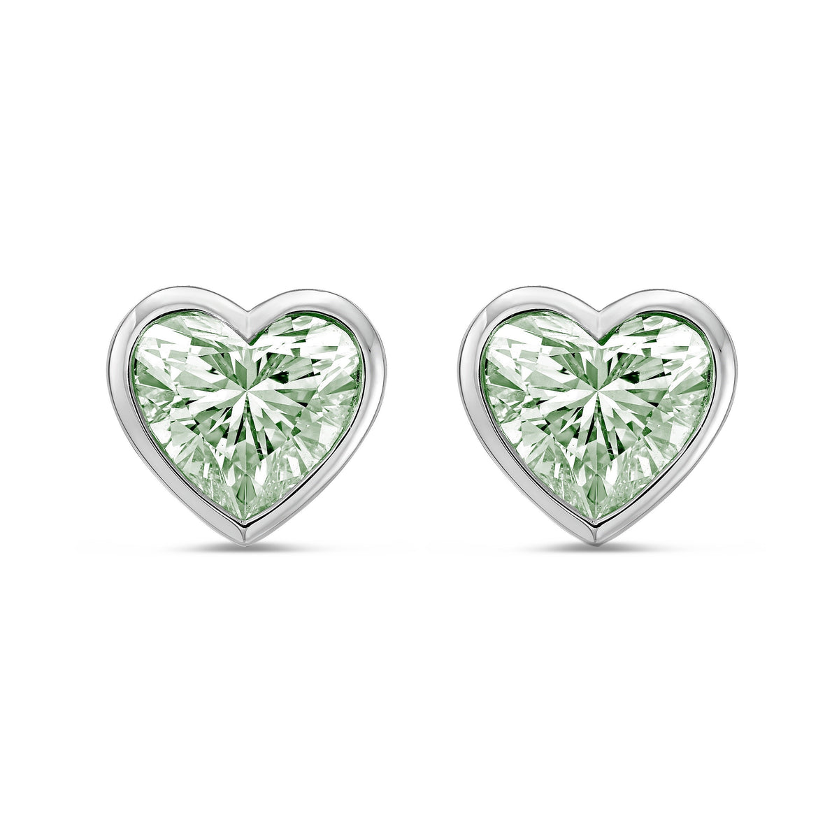 Lab-Grown Green Heart Bezel Diamond Stud Earrings, 14K Gold