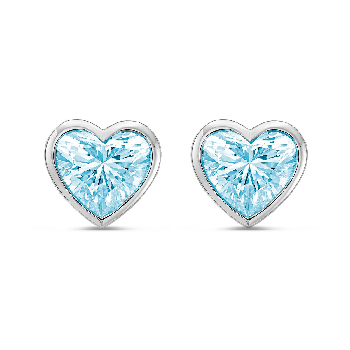 Lab-Grown Blue Heart Bezel Diamond Stud Earrings, 14K Gold