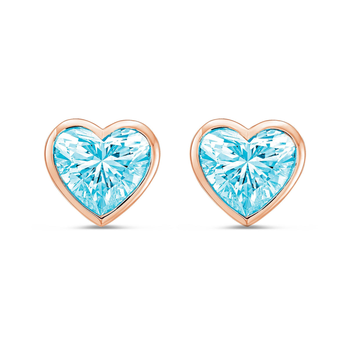 Lab-Grown Blue Heart Bezel Diamond Stud Earrings, 14K Gold