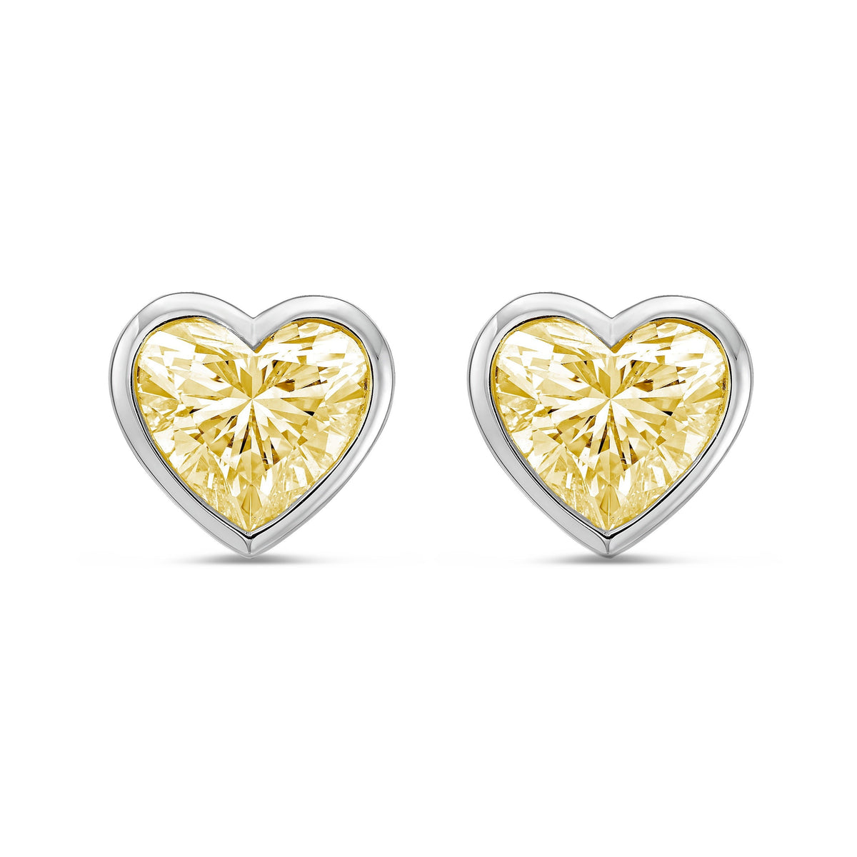 Lab-Grown Yellow Heart Bezel Diamond Stud Earrings, 14K Gold
