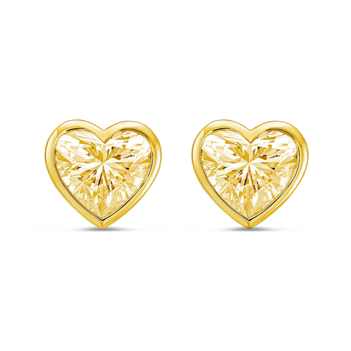 Lab-Grown Yellow Heart Bezel Diamond Stud Earrings, 14K Gold