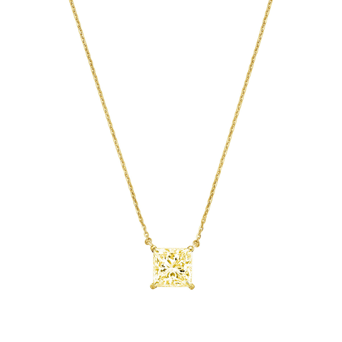 Lab-Grown Yellow Princess Diamond Solitaire Pendant Necklace, 4-Prong, 14K Gold