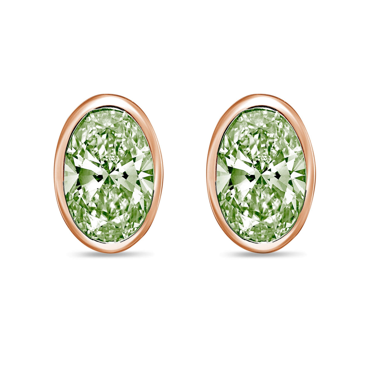 Lab-Grown Green Oval Bezel Diamond Stud Earrings, 14K Gold