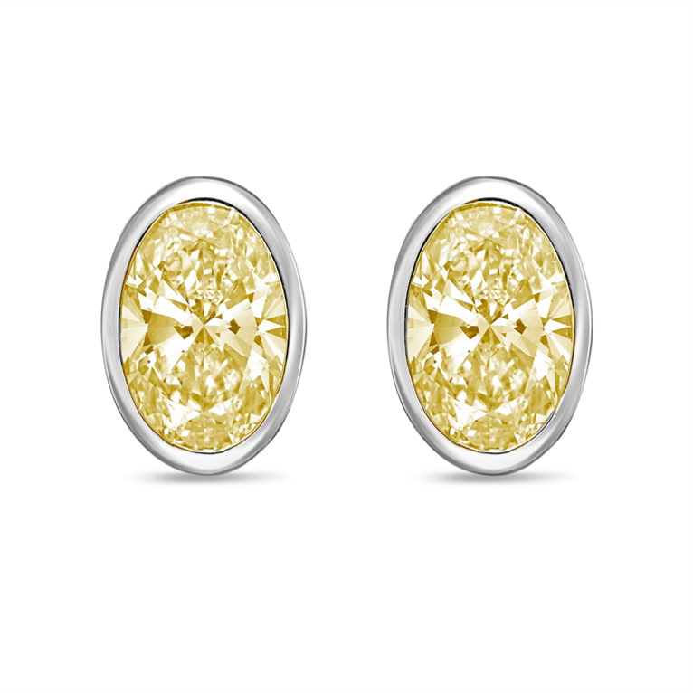 Lab-Grown Yellow Oval Bezel Diamond Stud Earrings, 14K Gold