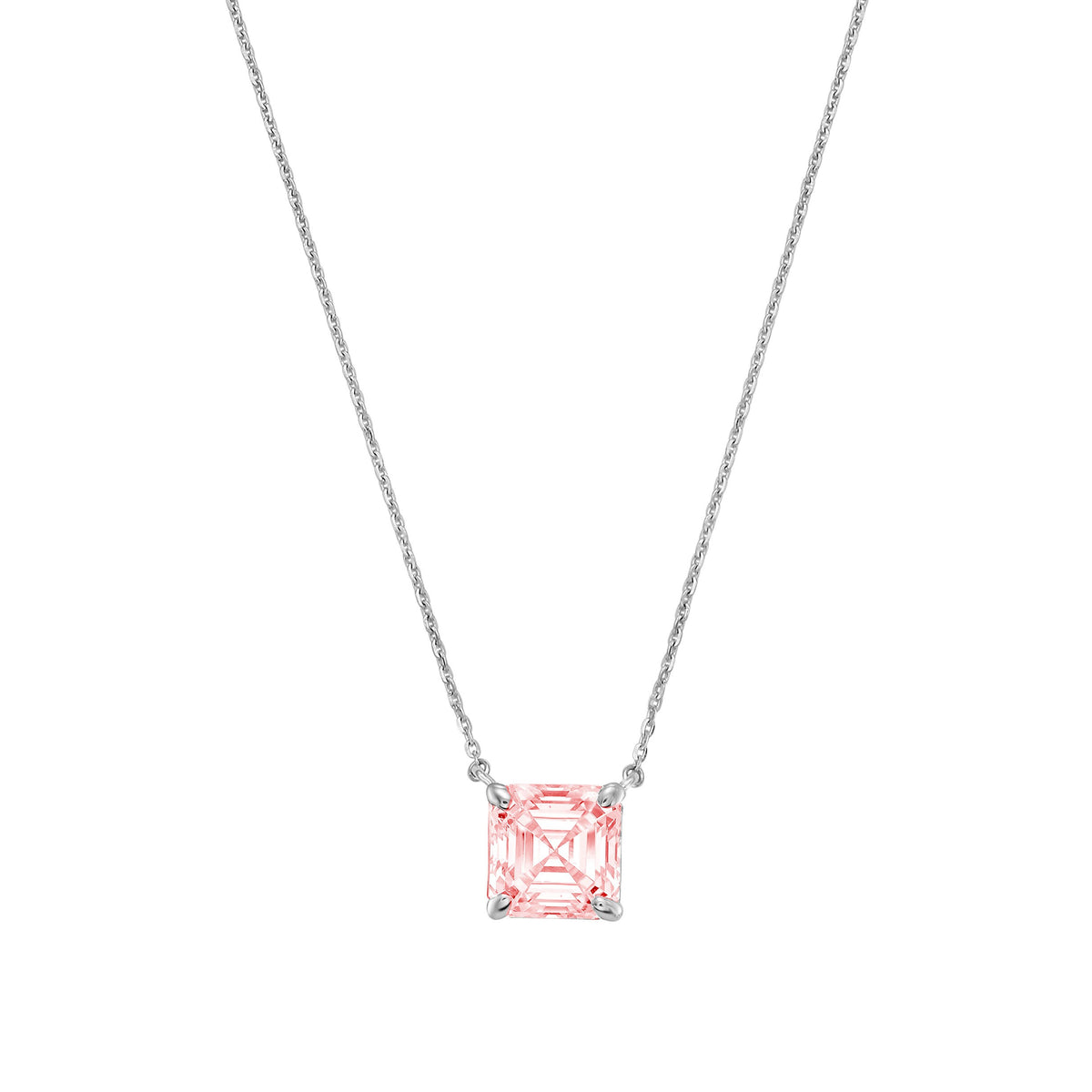 Lab-Grown Pink Asscher Diamond Solitaire Pendant Necklace, 4-Prong, 14K Gold