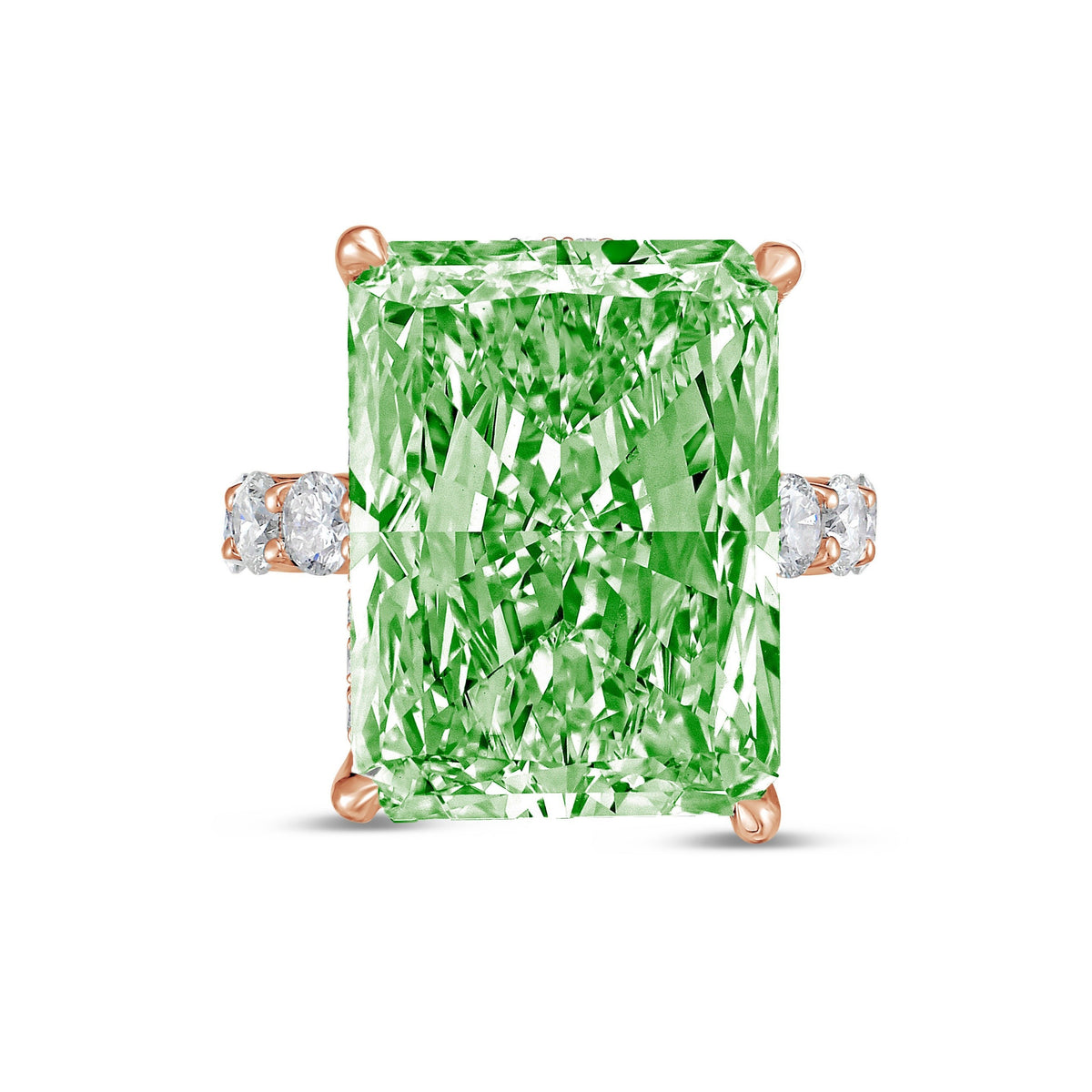 Lab-Grown Green Radiant Hidden Halo Diamond Ring with Eternity Band, 14K Gold