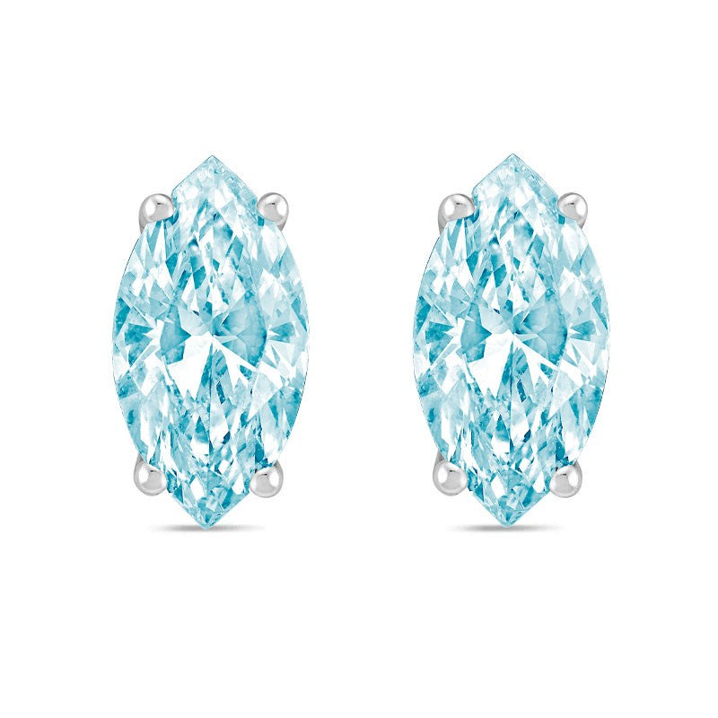 Lab-Grown Blue Marquise Diamond Studs, 14K Gold