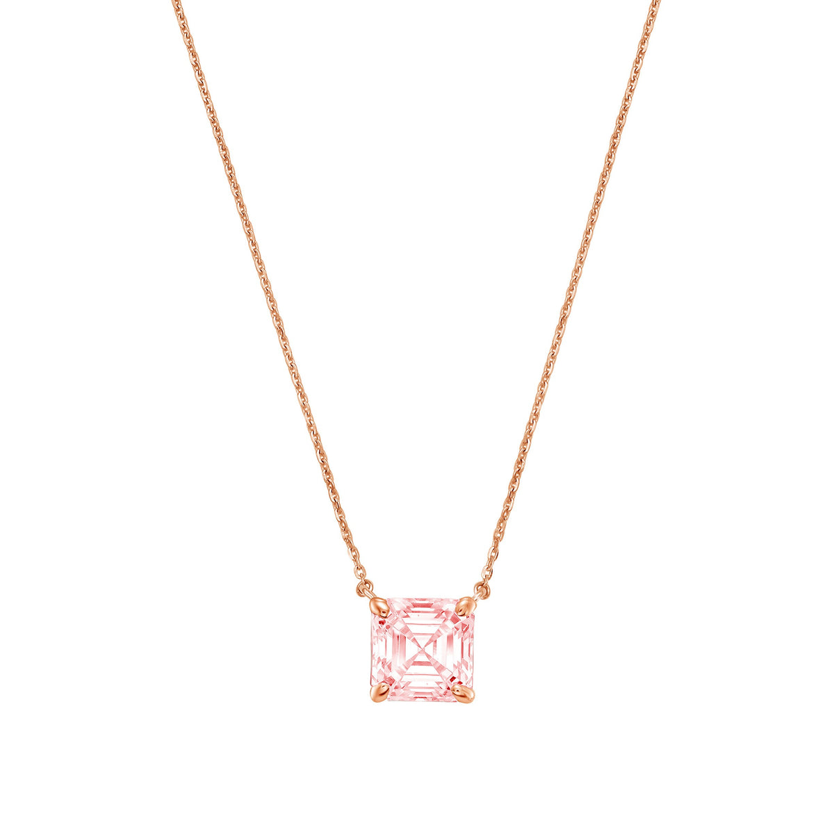 Lab-Grown Pink Asscher Diamond Solitaire Pendant Necklace, 4-Prong, 14K Gold