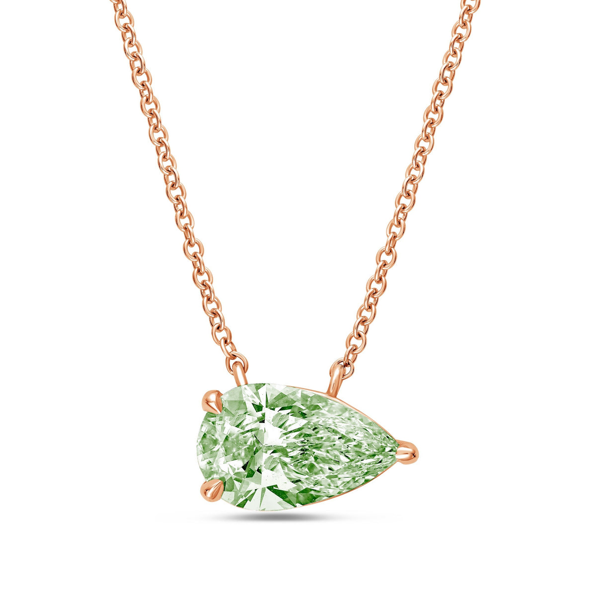Lab-Grown Green Pear Diamond East West Pendant, 14K Gold