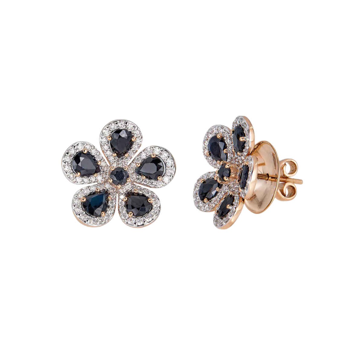 Black Sapphire Flower Studs