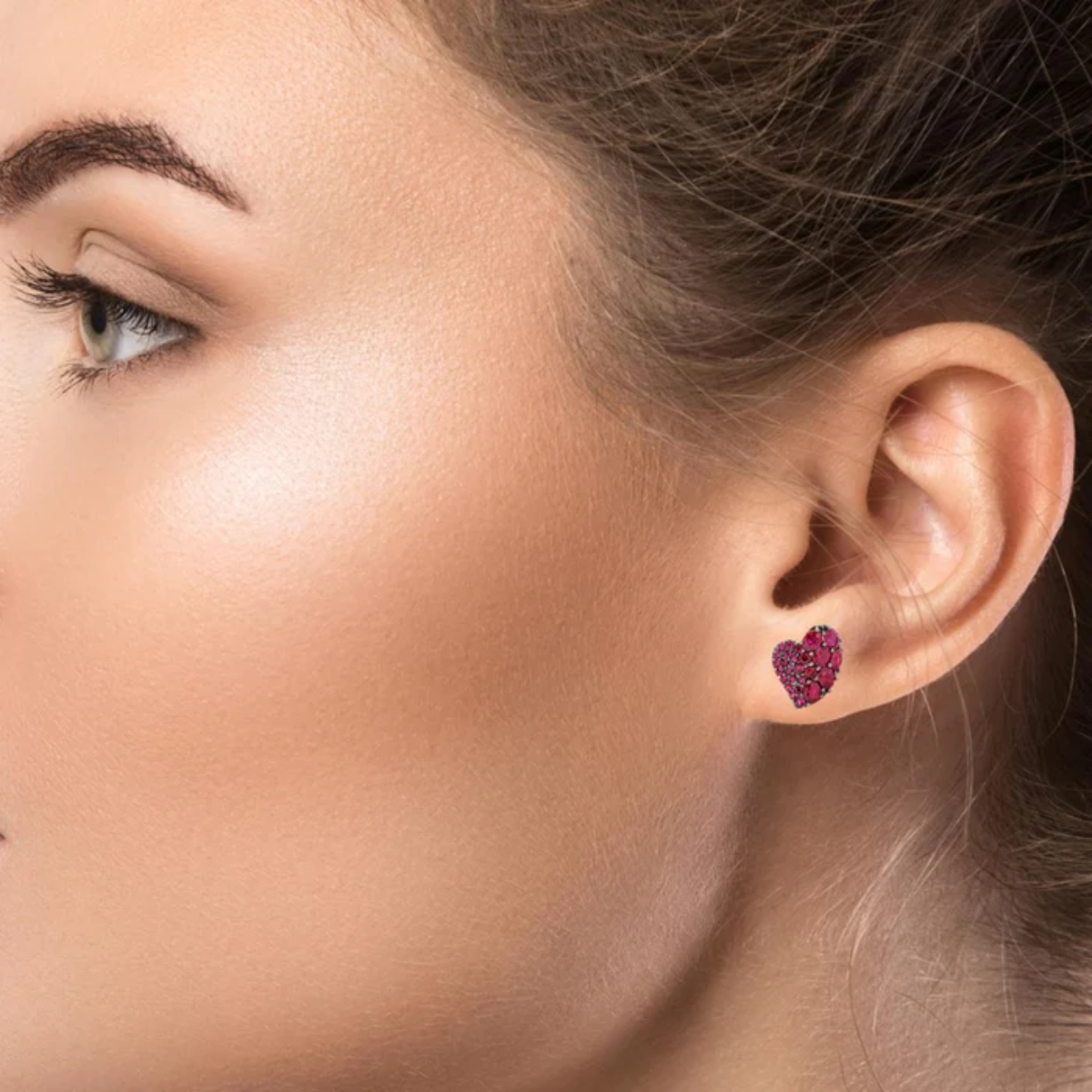 Small Ruby Wave Heart Earrings