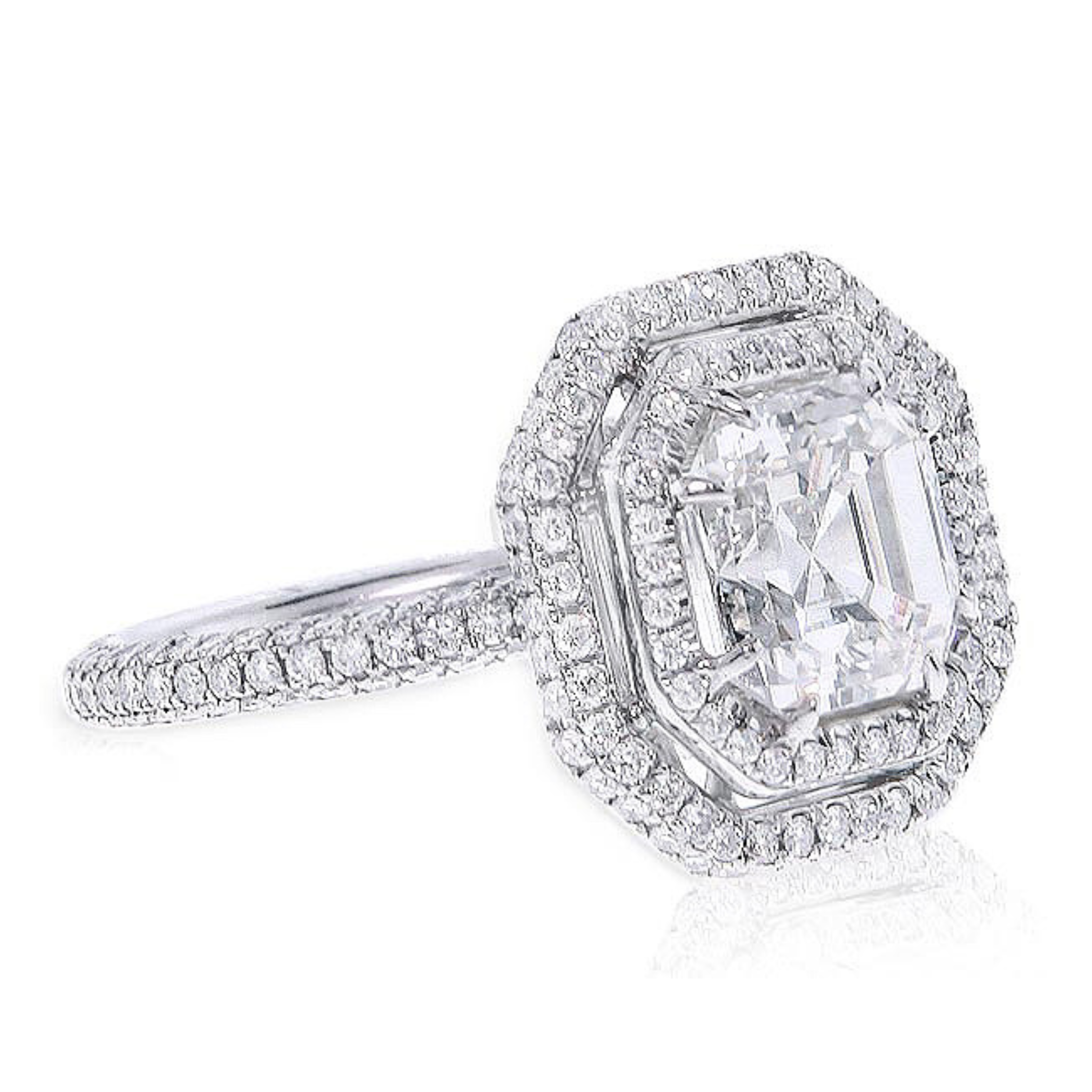 Platinum Asscher Cut Diamond Double Halo Ring