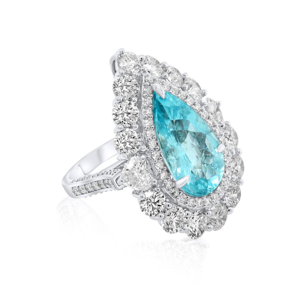 Platinum Paraiba aquamarine double halo diamond ring pendant
