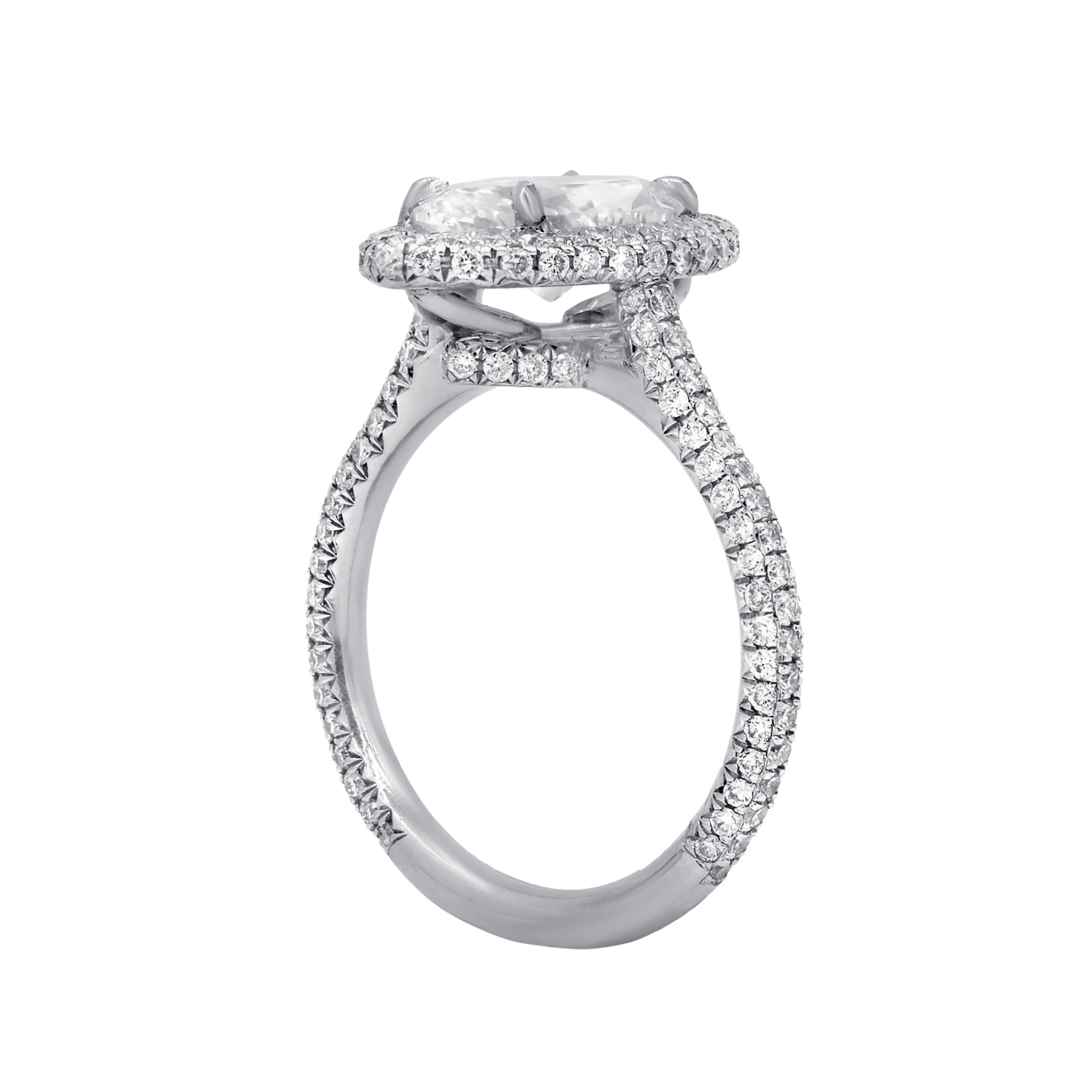 Platinum marquise diamond ring with halo setting